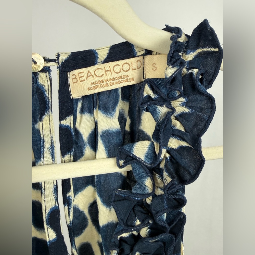 Beachgold Anthropologie Vickie Ruffled Jumpsuit Indigo Tie Dye Sz S Wide Leg - Picture 7 of 7